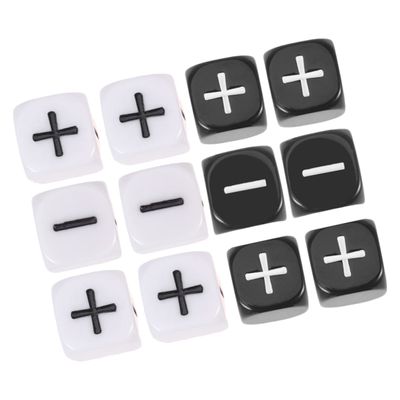 Beaupretty 12Pcs Sided Dice with Plus Signs Black and White Counting Game for Party and Table Games