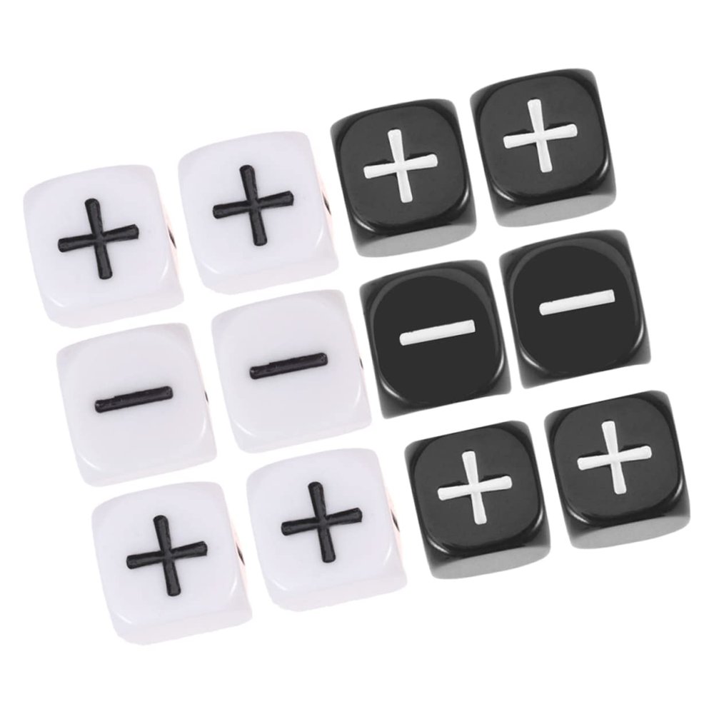 Beaupretty 12Pcs Sided Dice with Plus Signs Black and White Counting Game for Party and Table Games