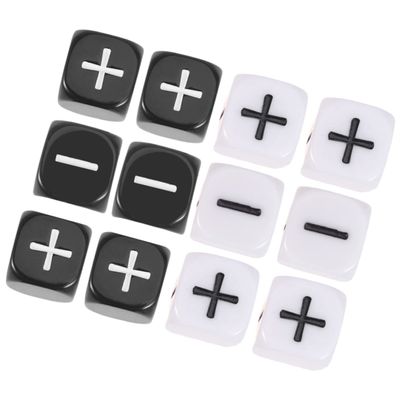 Abaodam 12Pcs Plus Minus Sign Dice Six Sided Counting Game for Party Bar Black and White
