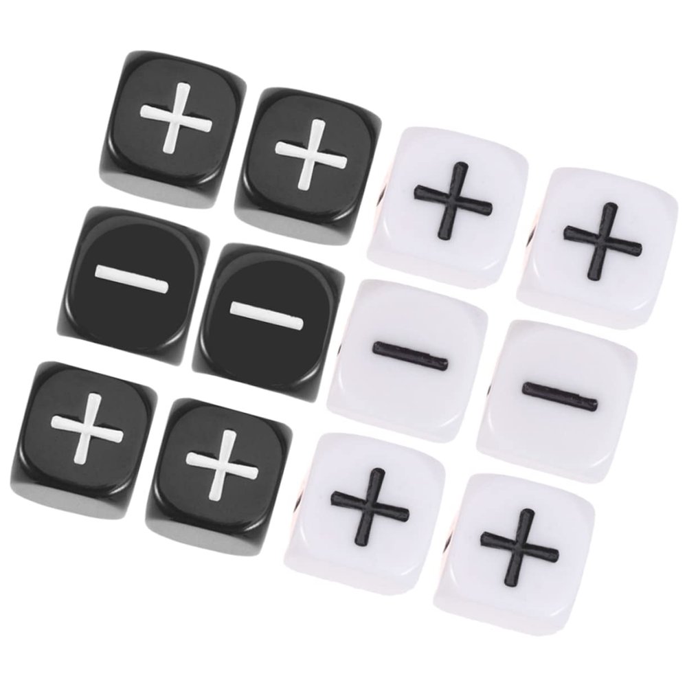 Abaodam 12Pcs Plus Minus Sign Dice Six Sided Counting Game for Party Bar Black and White