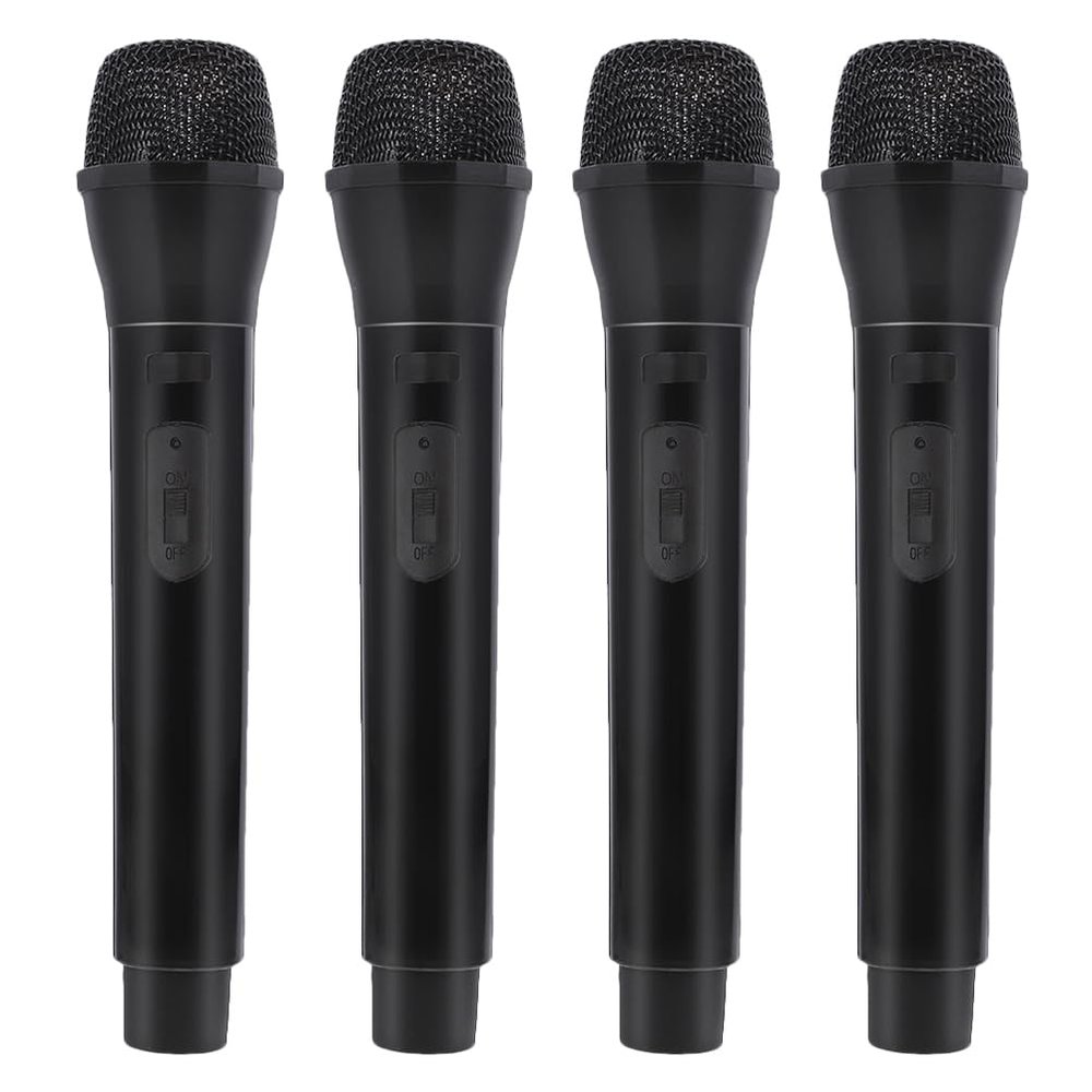 HANABASS Fake Microphone Toy for Kids, 4pcs Pretend Play Mics, Simulated Speech Practice for Karaoke, Stage Costume Prop, Birthday Party, Black, 9. 05 Inch