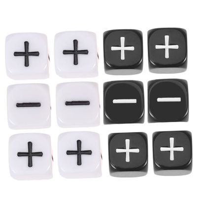 Beaupretty 12Pcs Plus Minus Sign Dice Black White Sided Counting Dice for Party Table Game Accessories