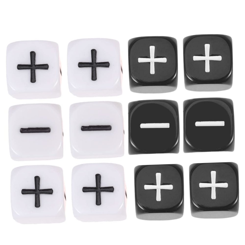 Beaupretty 12Pcs Plus Minus Sign Dice Black White Sided Counting Dice for Party Table Game Accessories