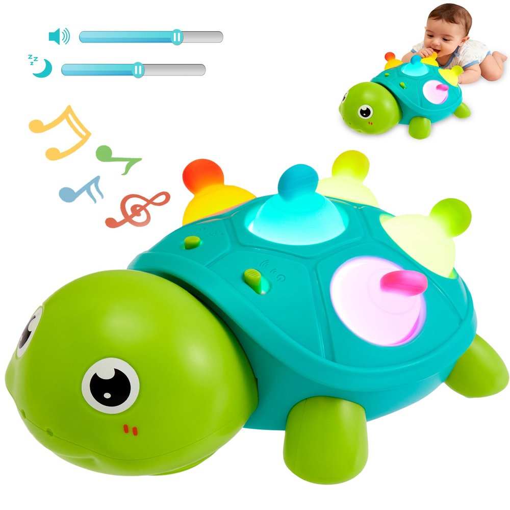 Baby Crawling Turtle Toy 6 9 12 18 Months, Infant Tummy Time Sensory Teething Musical Toys, Toddler Walking Learning Motor Skill for 1 2 3 Year Old Boy Girl Birthday Gift Valentines Day