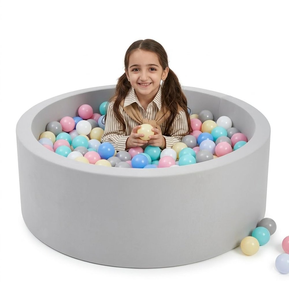 Foam Baby Ball Pit, 35.4" x 11.8" Ball Pits for Toddlers, Soft Round Baby Playpen Ball Pool for Kids, Memory Foam, Ideal Gift for Babies Indoor and Outdoor Game, Grey (Balls Not Included)