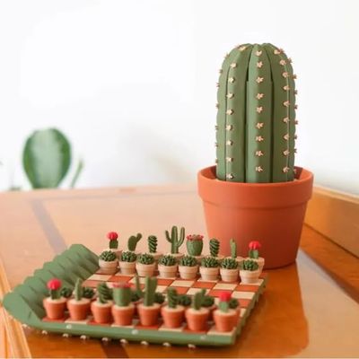 3D Printed 32PCS Cactus Chess Board Set, Succulent Cacti Chess-Advanced, Cactus-Themed Pieces, Pot Case, Roll up Cactus Board, Suitable for Plant Lovers, Family and Couple Gatherings