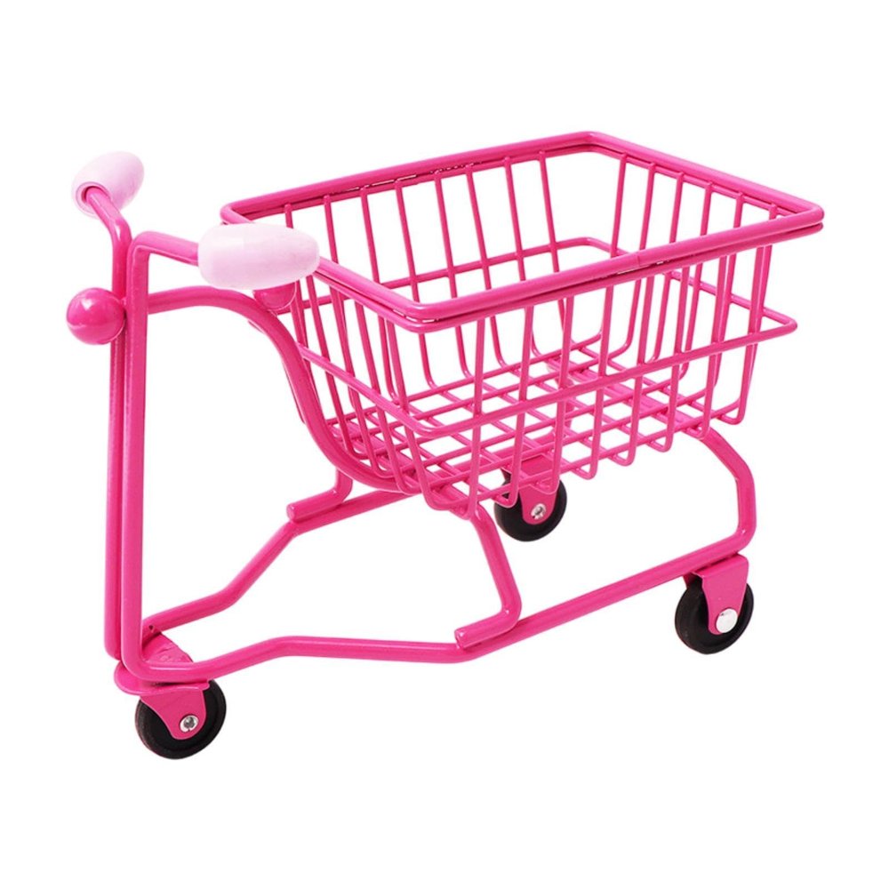 MotiveTech Desktop Organizer Mini Shopping Cart for Kids Role Play Office Decor Gift, Rose Red
