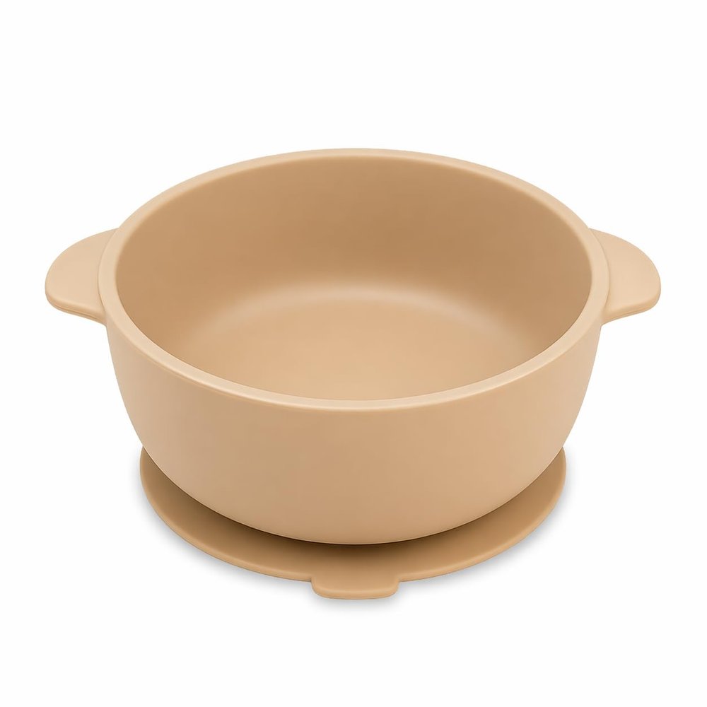 EKOSELA Silicone Baby Suction Bowls Non-Slip Stay Put, High Edge for Self Feeding, BPA Free Toddler Feeding Bowl, (Beige)