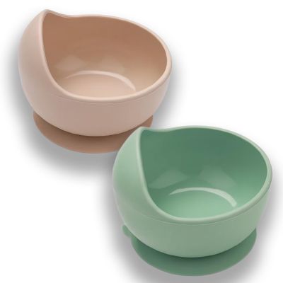 EKOSELA Silicone Baby Suction Bowls (2 Pack) Non-Slip Stay Put, High Edge for Self Feeding, BPA Free Toddler Feeding Bowl, (Light Green/Beige)