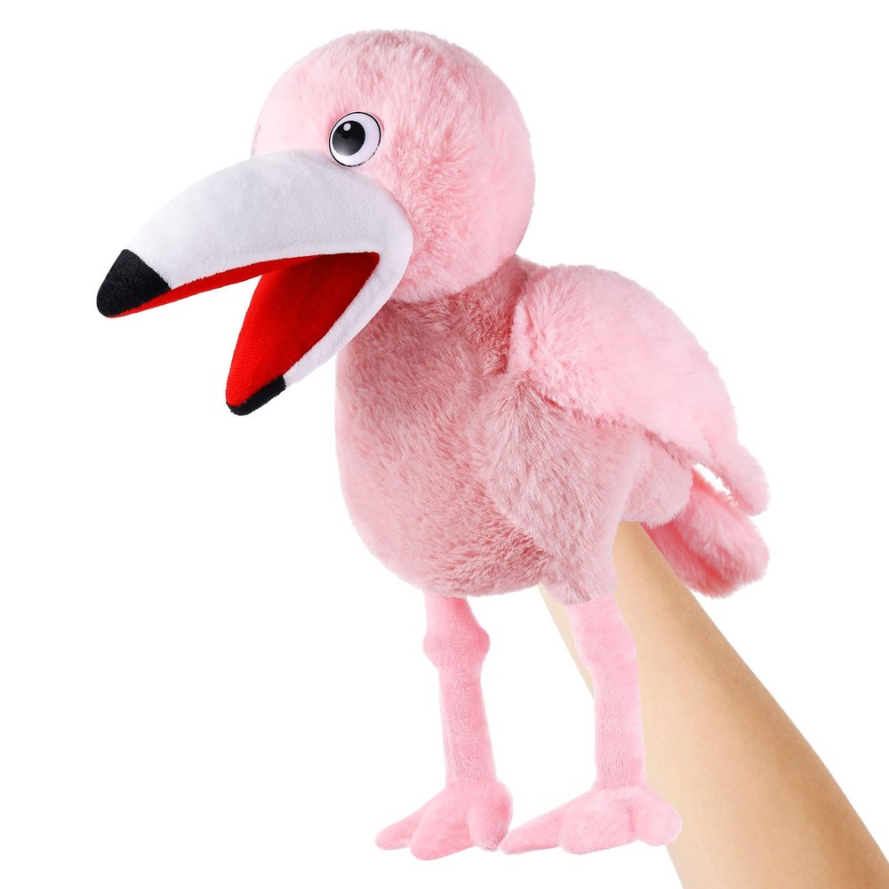 Animal Hand Puppets 11 Inch Bird Plush Toucan Owl Eagle Parrot Flamingo Peacock Puppet Toys Role-Play Puppets for Kids Storytelling Imaginative Pretend Play Teaching Preschool(Flamingo)