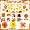 22PCS Thankful for You Banner, Friendsgiving Party Decorations Glitter Thanksgiving Banner Decorations with Hanging Swirls Paper Fan for Indoor Home Office Fall Party Decorations view 2