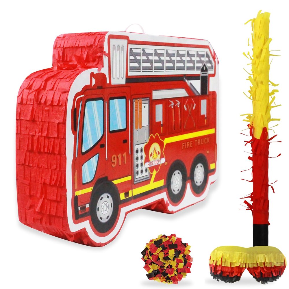 Dulousia Fire Truck Pinata, Funny Firetruck Piata for Boys Girls Firefighter Birthday Decorations, Baby Shower, Thanksgiving, Christmas, Mexican Fiesta, Cinco De Mayo Supplies 16.5x10.6x3.15in