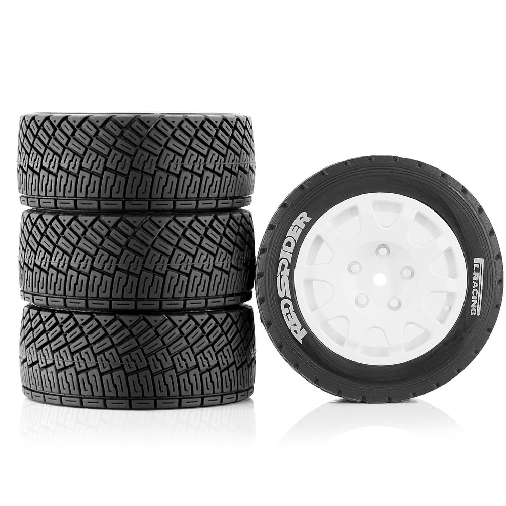 1/10 RC Rally Car Tires OD 3'' On Road Tyres 12mm Hex for 1/10 1/8 Racing Car Tamiya TT01 TT02 XV01 TA06 PTG2 HPI EN M-Sport WRC XTS-f10 KYOSHO HSP LEILALO RC On-Road Car 4PCS (White)