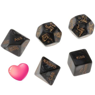 5 Black Plastic Indoor Fitness Dice, Various Pattern Actions, Couple Gift - D19