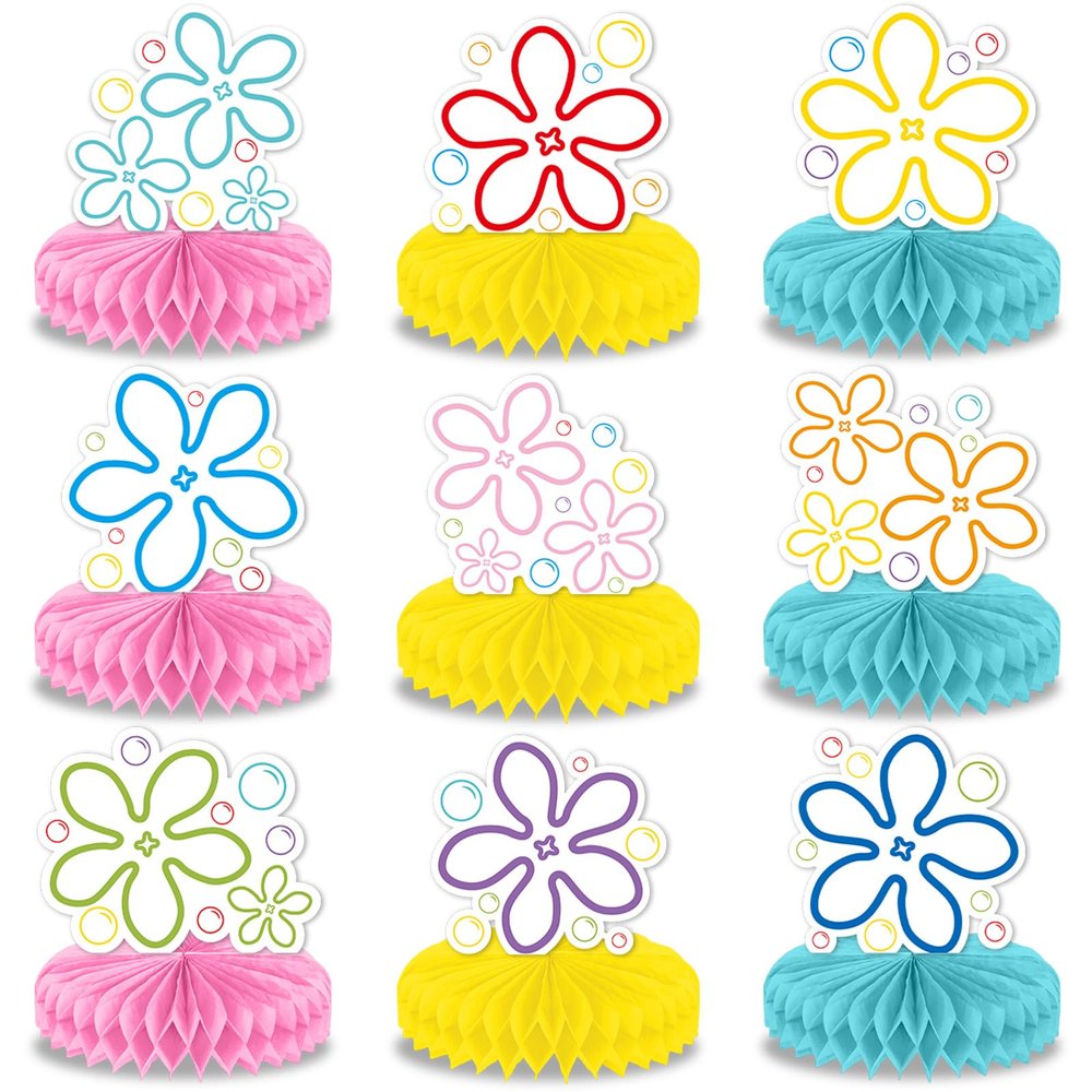 12Pcs Bikini Flower Bubble Honeycomb Centerpiece for Tables Ocean Party Decoration Yellow Cartoon Honeycomb Centerpiece Table Topper for Under the Sea Baby Shower Cartoon Theme Birthday Party Supplies