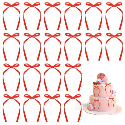 20Pcs Red Bows for Cake, Red Bow for Cake Topper Bows Ribbon Bow Decorations for Birthday Wedding Christmas Tree Party Supplies, Perfect for Birthday Party, Easy to Use