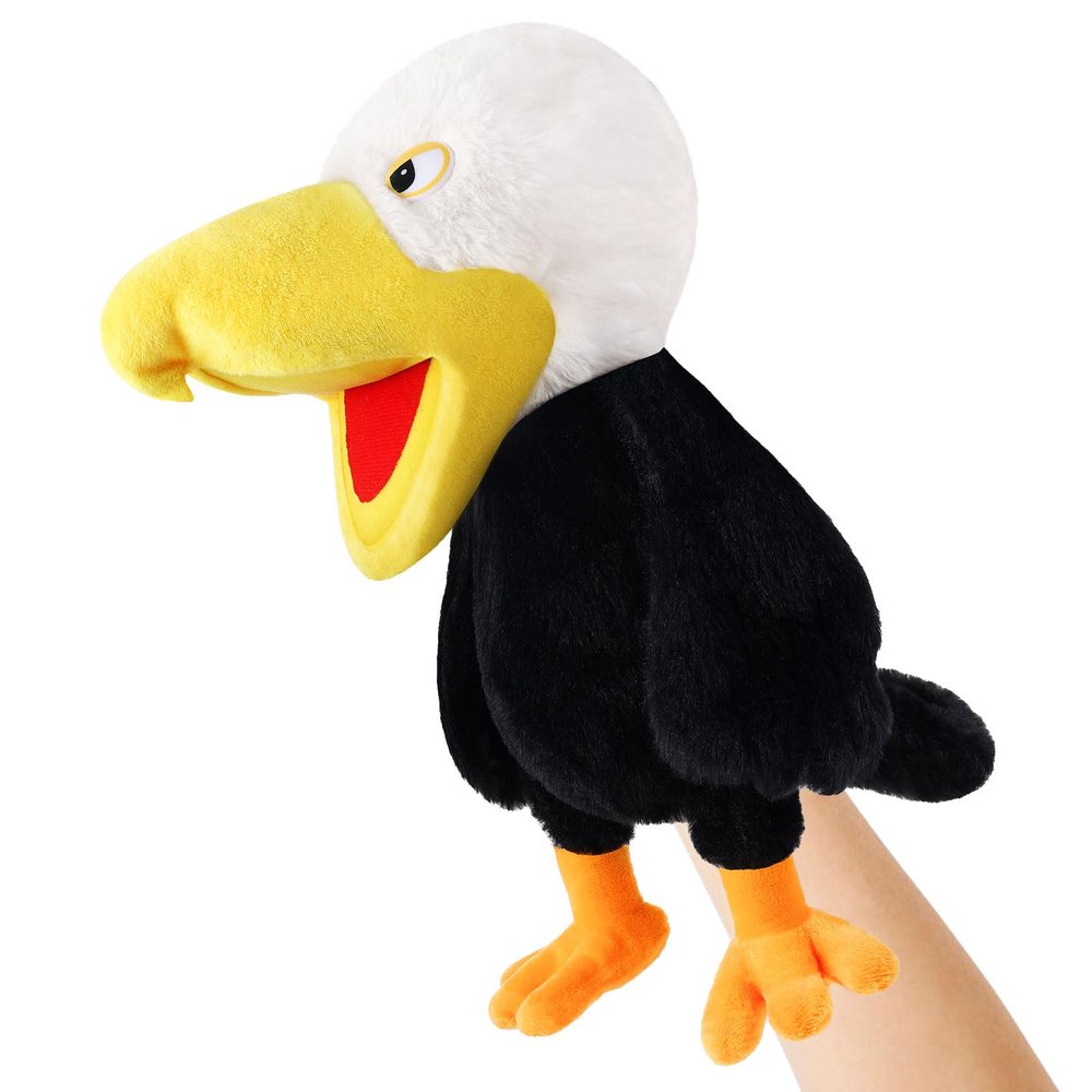 Animal Hand Puppets 11 Inch Bird Plush Toucan Owl Eagle Parrot Flamingo Peacock Puppet Toys Role-Play Puppets for Kids Storytelling Imaginative Pretend Play Teaching Preschool(Eagle)