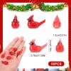 100pcs Mini Resin Cardinal Figurines, Small Red Cardinal Bird Figurines Miniature Animals Crafts for Dollhouse Christmas Cake Topper (Solid Color, Luminous) view 2
