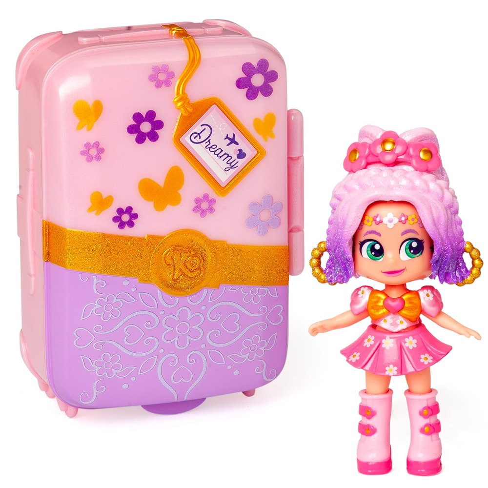 KOOKYLOOS SUITCASE DREAMY BLOSSOM - Fashion doll set with suitcase and accessories, contents: 1 doll, 2 outfits, pet, accessories, hangers and suitcase in which you can