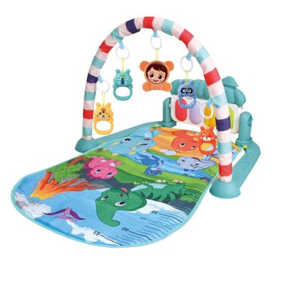 Game Blanket Baby Activity Gym Mat Musical Baby Play Mat Piano with Animal Rattle Toys (Blue Dragon, Animal Print)