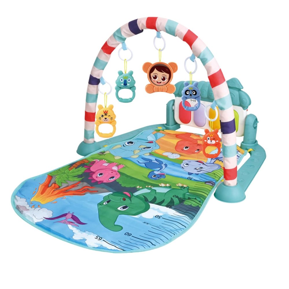 Game Blanket Baby Activity Gym Mat Musical Baby Play Mat Piano with Animal Rattle Toys (Blue Dragon, Animal Print)