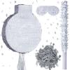 Gemscream Round Glitter Piata 18 Inch Shiny Large Circle Blank Piata with Stick Blindfold and Confetti for DIY Birthday Parties Game DIY Wedding Carnival Party Supplies(Silver) view 1