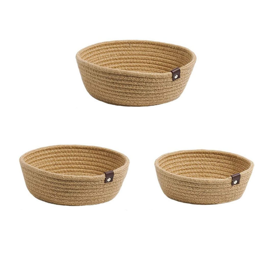 3pcs Small Woven Storage Basket, Cotton Rope Round Mini Storage Bins Bathroom Baskets Wedding Decor for Shelves, Nursery, Bathroom (Cotton Rope)