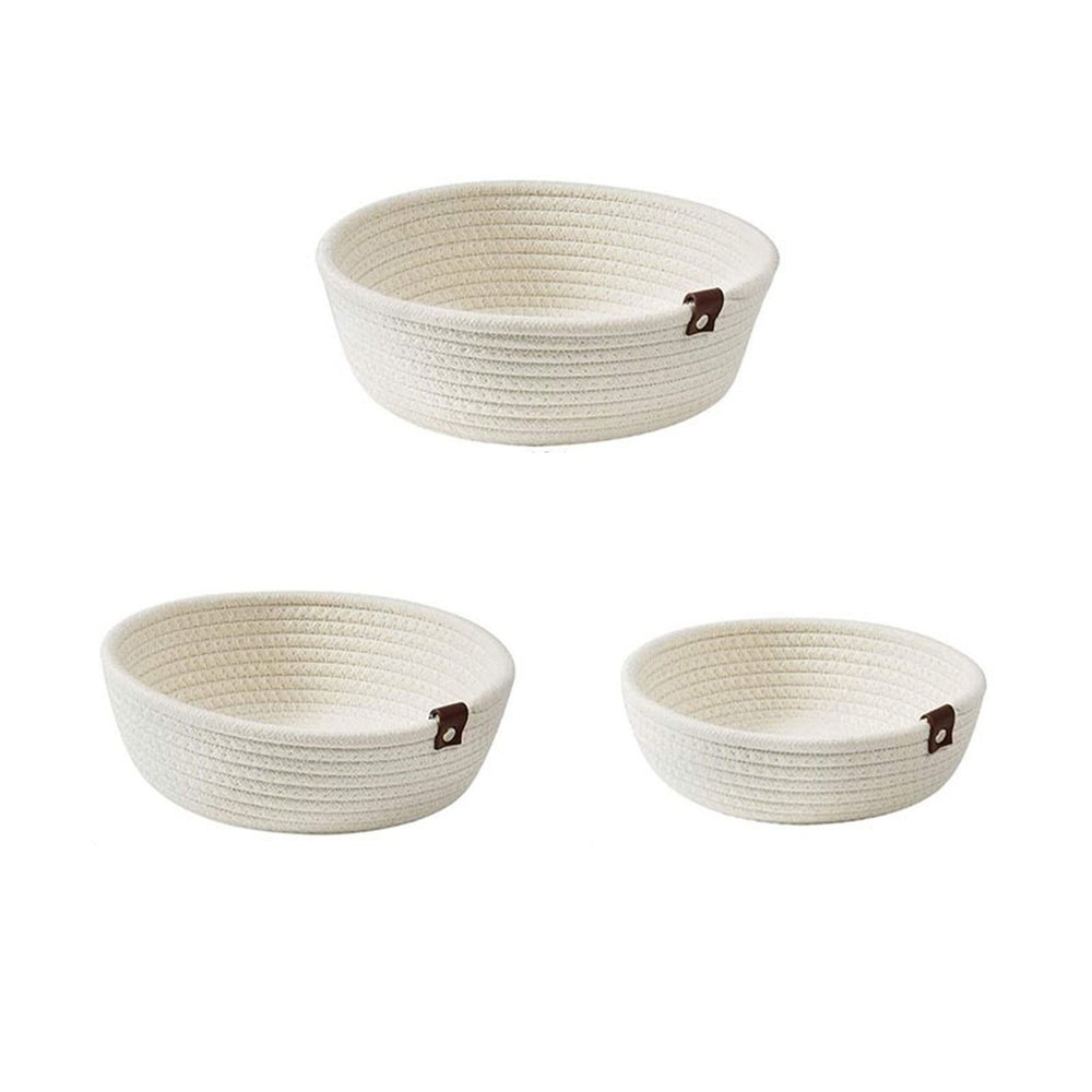 3pcs Small Woven Storage Basket, Cotton Rope Round Mini Storage Bins Bathroom Baskets Wedding Decor for Shelves, Nursery, Bathroom (White)