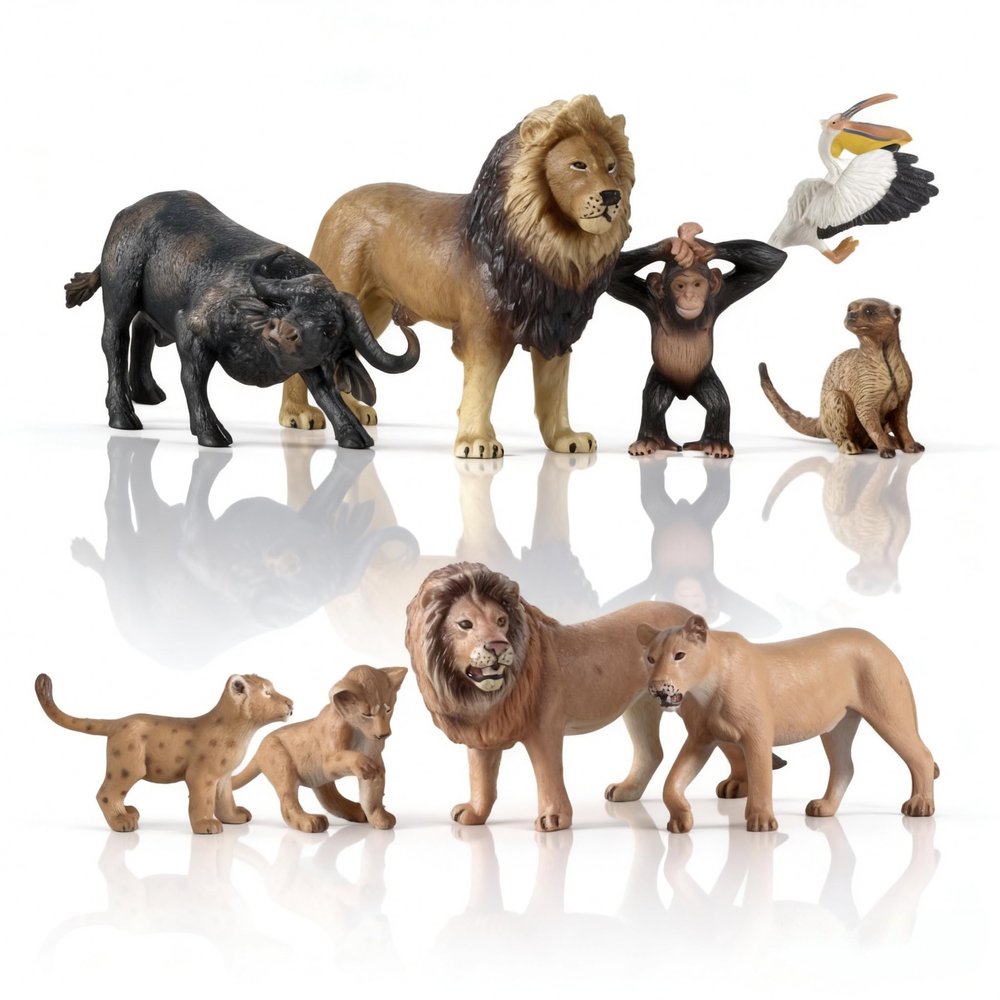 Keena 9PCS Realistic Lion Figurines with Lion Cubs, 2-5" Jungle Animals Figures Family Set Includes Baby Lions, Educational Toy Cake Toppers Christmas Birthday Gift for Kids Toddlers