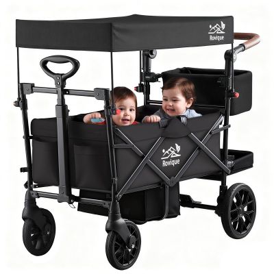 Wagon Stroller for 2 Kids, Premium Stroller Wagon for Kids with Removable Canopy, Safety Harness, Adjustable Handlebar & Storage Organizer, All-Terrain Foldable Baby Wagon for Outdoors