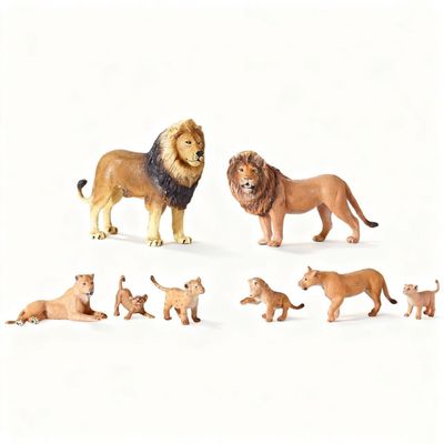 Keena 8PCS Realistic Lion Figurines with Lion Cubs, 2-8" Jungle Animals Figures Family Set Includes Baby Lions, Educational Toy Cake Toppers Christmas Birthday Gift for Kids Toddlers