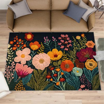 HYGIUID Boho Florals Area Rug 5x6 - Colorful Flowers Area Rugs for Kitchen, Rustic Florals Bedroom Area Rug Kids Low Pile Rug for Indoor Outdoor Hardwood Floors Home Decor