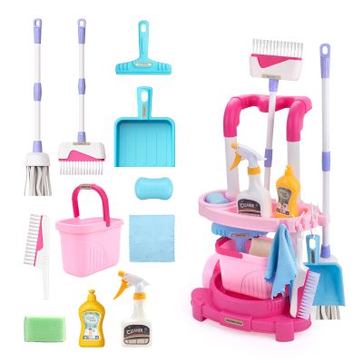 Jenilily Toddler Cleaning Set, Kids Cleaning Carts Toy Set, Detachable Kids Mop Broom Set for Toddlers - Pretend Play Educational Toy (Pink)