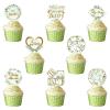 48 Pcs Greenery Cupcake Toppers, "Oh Baby" Sage Green Dessert Picks for Boy or Girl Baby Shower, Botanical Woodland Theme Party Decorations & Cake Supplies view 1