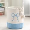 Honeydak Blue Laundry Basket Bow Hamper Coquette Laundry Basket Cotton Rope Blue Hamper 15 x 17.7 Inches Toy Box Large Coquette Bow Teens Girls Room Storage for Blanket Toys Clothes Organization view 1