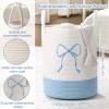 Honeydak Blue Laundry Basket Bow Hamper Coquette Laundry Basket Cotton Rope Blue Hamper 15 x 17.7 Inches Toy Box Large Coquette Bow Teens Girls Room Storage for Blanket Toys Clothes Organization view 2