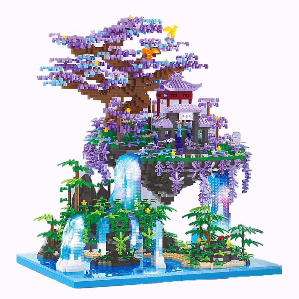 AERFGDE Cherry Blossom Tree Building Set, Hanging Garden Cherry Blossom Tree House with LED Light, Chinese Wonderland Architecture Building Kit, Micro Bricks Cherry Bonsai Tree Building Set, 4574Pcs