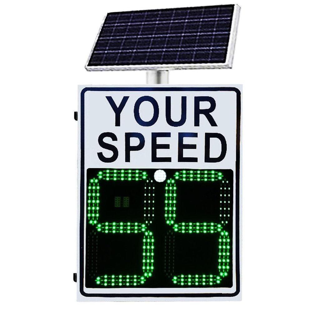 Solar Traffic Speed Display, Wireless Speed Sign,with Radar 2 Digits LED Panel/Remote Control, for Roads, Vehicles (White 60x90cm)