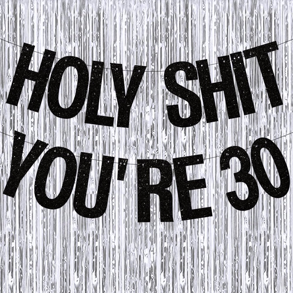 30th Birthday Decorations Banner for Women Men Pre-Strung Black Glitter Birthday Decoration Sign Funny Bday Supplies Banner
