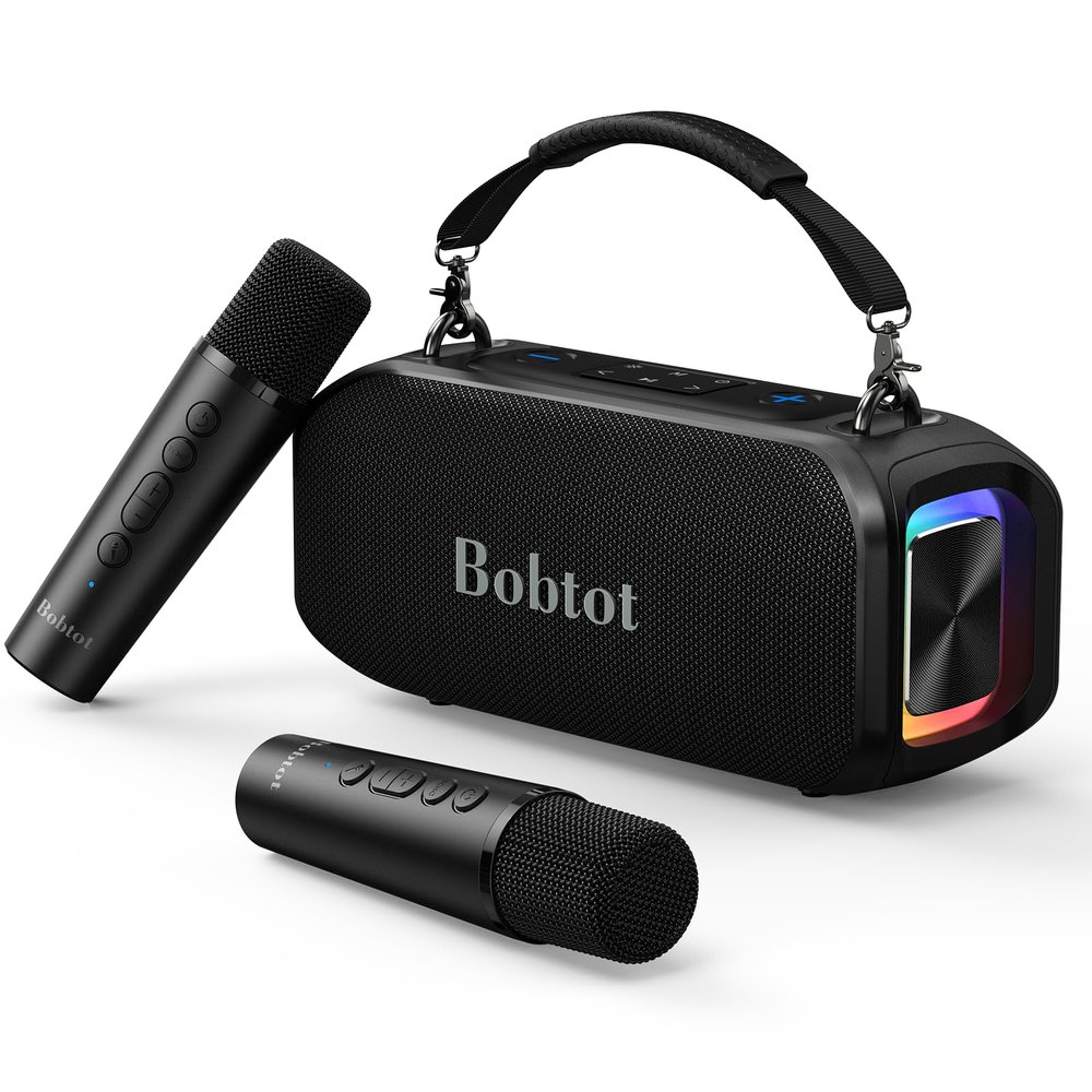 Bobtot Portable Bluetooth Speaker 40W Peak Outdoor Speaker with 2 Wireless Microphones