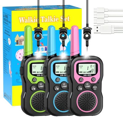 WITPAW Walkie Talkies for Kids 3 Pack, Rechargeable Kid Walkie Talkies Long Range 3 Miles with 3-in-1 Charging Cable,2 Way Radio Toys Gifts for 3-12 Year Old Boys Girls Outdoor Camping Hiking