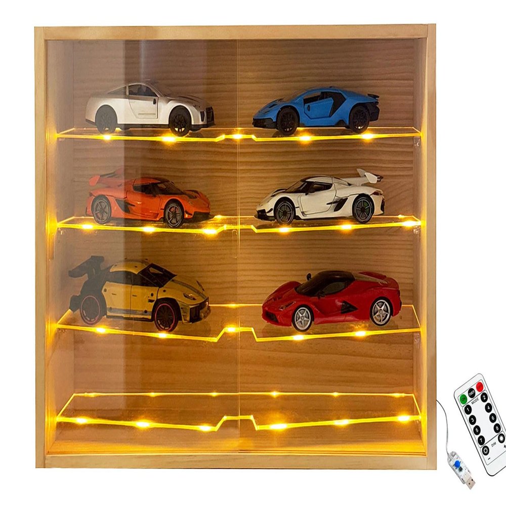 1/24 Diecast Car Display Case with Lighted,4 Levels Clear Acrylic Shelves Holds 8 Hot Cars Wheels Model Vehicles