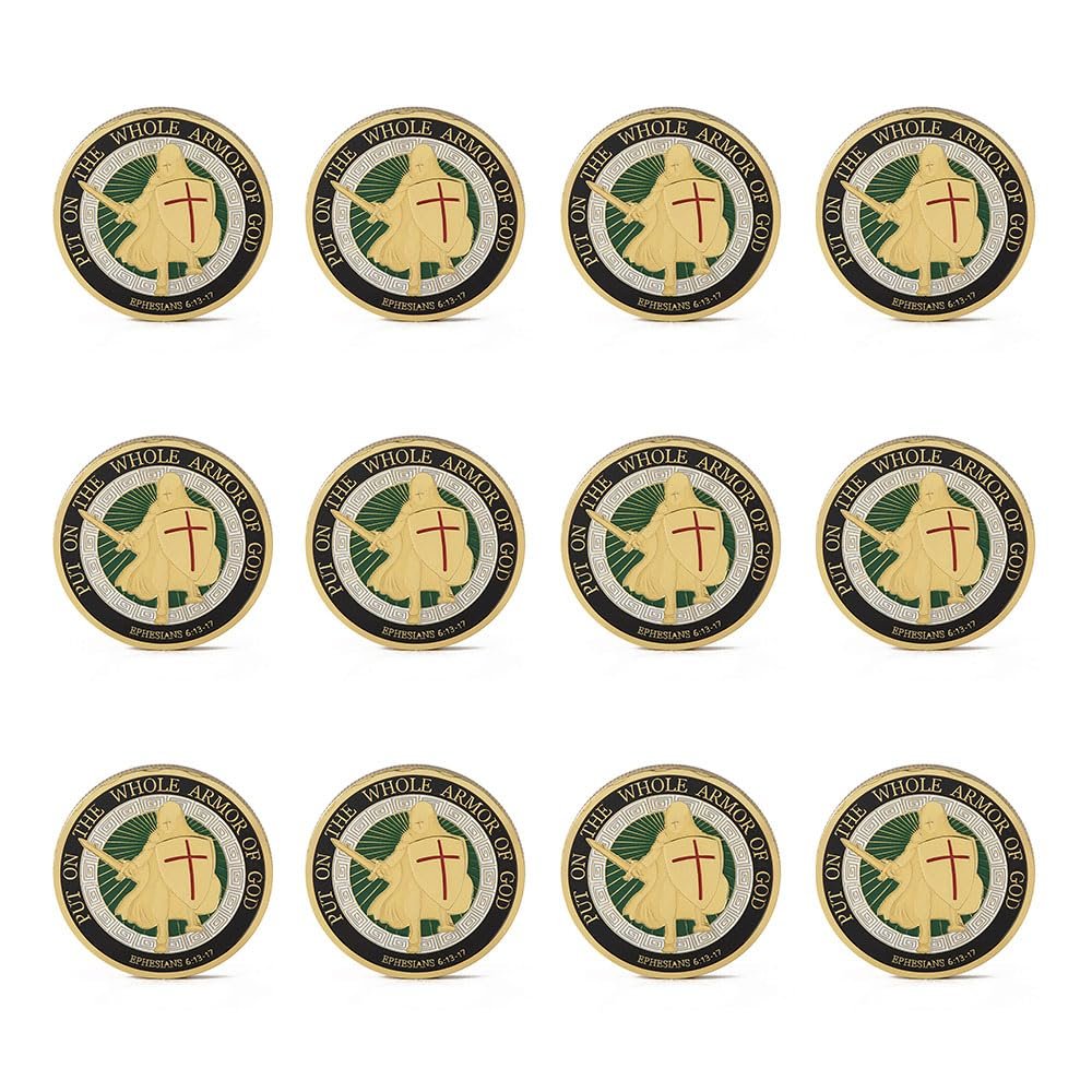 12 PCS Put on The Whole Armor of God Commemorative Challenge Coin Collection Coins Gift (Ephesians 6:13-17)