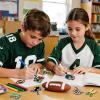 24Pack Wood Football Craft Kit, Unfinished Wooden Football Keychains with 24 Magnetic Stickers Blank DIY Crafts Wooden Hanging Ornaments Keychains for DIY Project Sport Themed Party Favors Decoration view 2