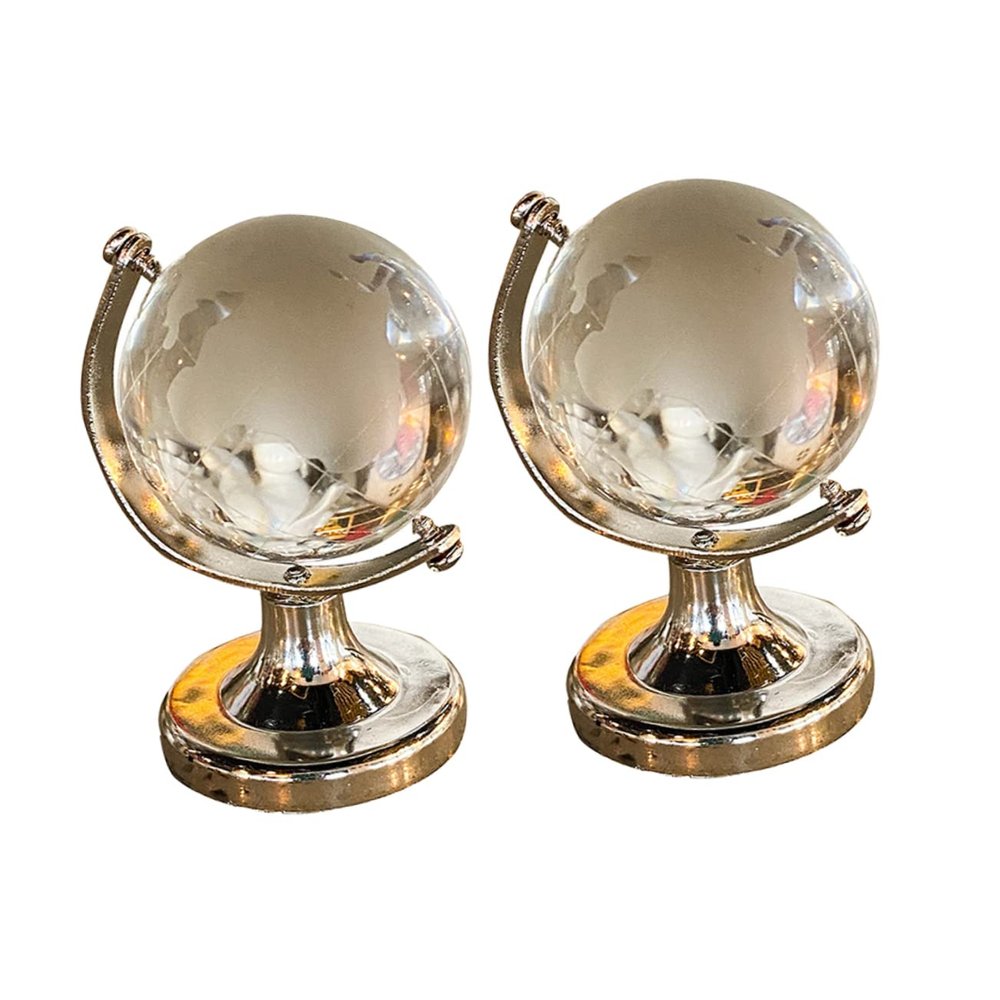 DECHOUS 2pcs Mini Crystal Globe Desk Decor with Smooth Borosilicate Glass Rotatable Geographic World Globe Ornaments for Home Office Desktop Decoration Creative Gift