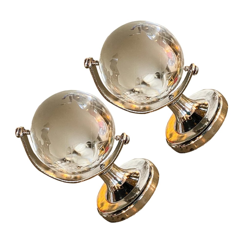 Toyvian 2pcs Creative Mini Crystal Globe Desktop Decor Rotatable Geographic Globe Ornaments for Office and Home Unique Educational Adornment Gift