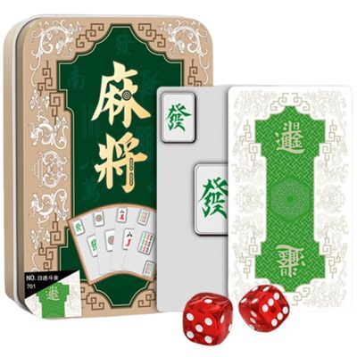 144sheets/set Portable Mahjong Cards Set with 2 Dice Thickened Mahjong Handheld Mahjong Cards with Iron Box