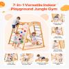 VEVOR Indoor Playground Jungle Gym, 7-in-1 Wooden Indoor Playground for Kids, 250LBS Montessori Climbing Toys Playset with Swing, Monkey Bar, Slide, Wooden Ladder, Rope Ladder, Climbing Net & Rock view 2