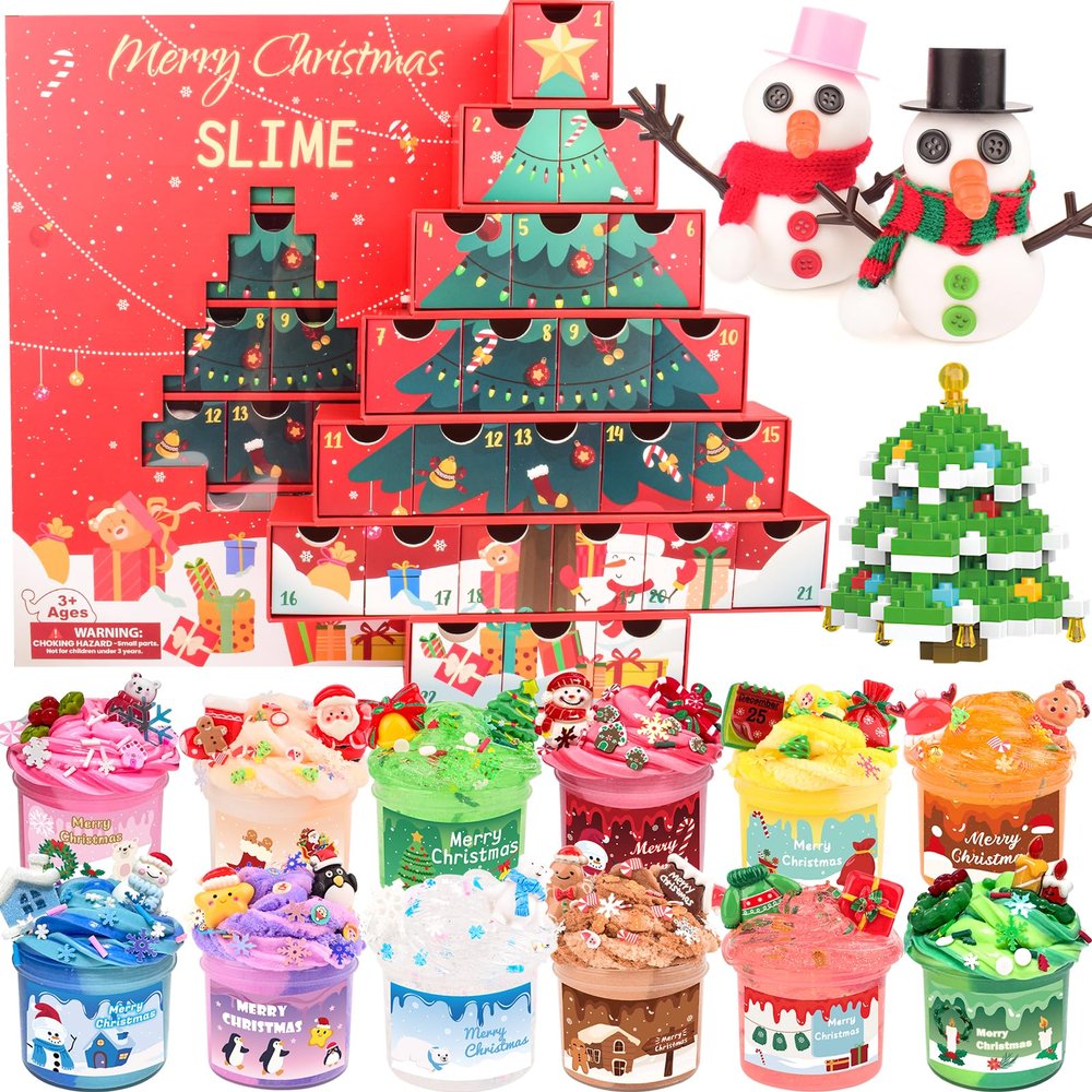 Advent Calendar 2025-24 Day Surprise Slime Kit, Christmas Party Favors for Kids, Soft & Non-Sticky, Stocking Stuffers, Goodie Bag Stuffers, Christmas Countdown Calendars Gifts for Teens Girls Boys