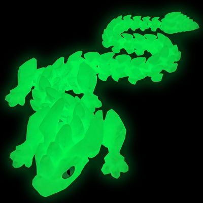 30in Large 3D Printed Glow in The Dark Articulated Dragons Toy with Eyes, Stress Relief 3D Printed Toys for Anxiety & ADHD,Unique Mystery Crystal Fidget Animal for Home Office Decor Luminous Green